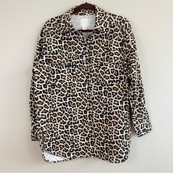 H&M Leopard‎ Print Oversized Cotton Twill Shacket Size Small - Picture 2 of 11
